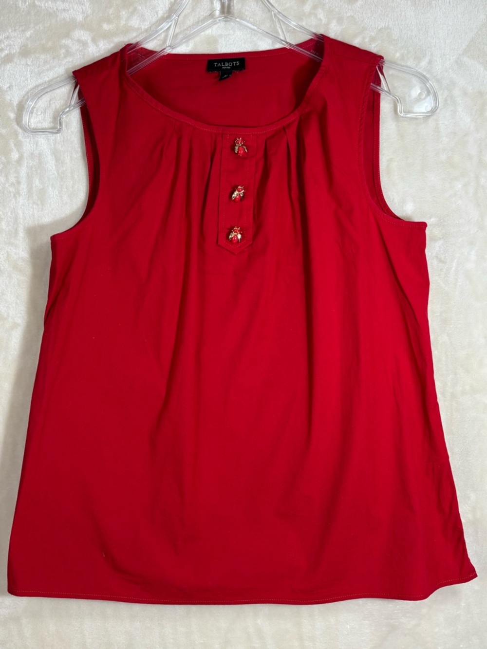 Talbots Bright Red Sleeveless Knit Tank with Decorative Buttons